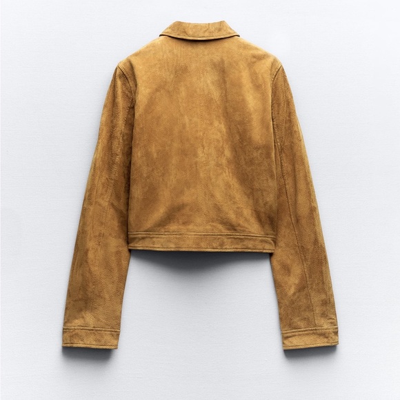 Zara genuine suede leather jacket tan camel medium 4341/853 - Picture 3 of 9